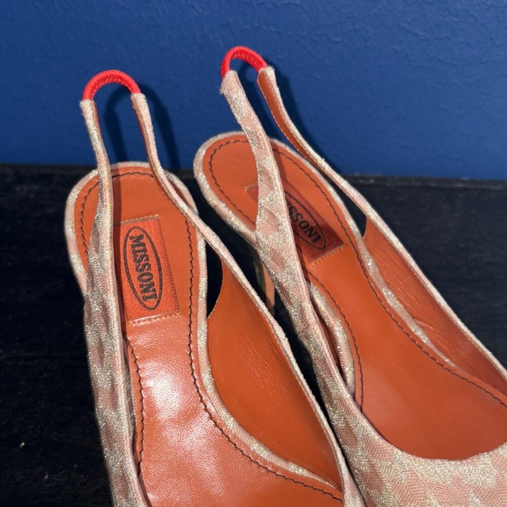 Missoni Peach Patterned Knit Fabric Pointed Toe Slingback Sandals - Picture 3 of 13